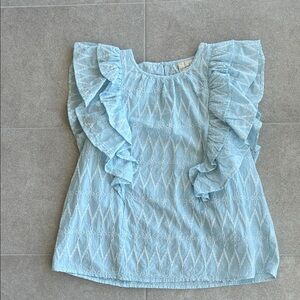 Universal Thread Light Blue Embroidered Blouse with Ruffles Small